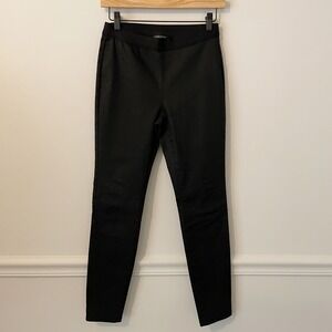 Eileen Fisher Pull On Waxed Cotton Blend Ankle Pants Black Size Petite PP Skinny